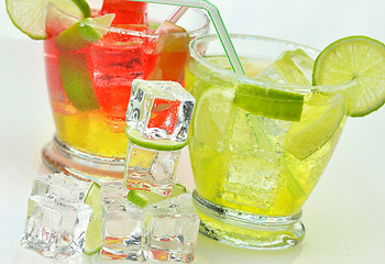 Image showing fruit cocktails with ice cubes
