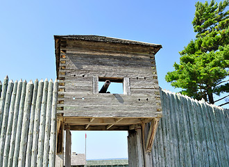 Image showing old wooden fort with cannon