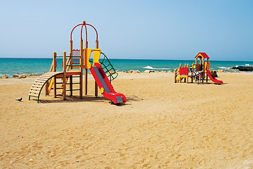 Image showing Children's playground by the sea.