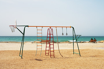 Image showing Children's playground by the sea.