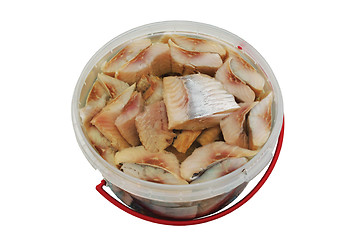 Image showing Pieces of herring in oil.