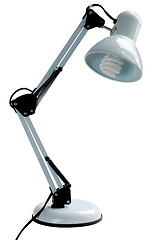 Image showing White desk lamp with energy saving bulb