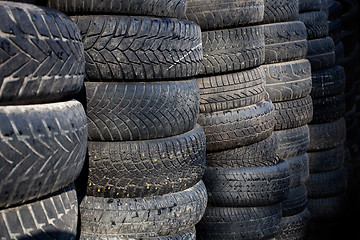 Image showing Large pile of used tires