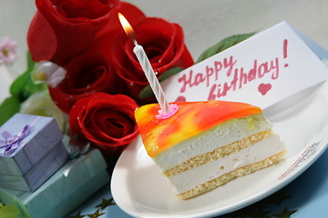 Image showing cake with candle for birthday 