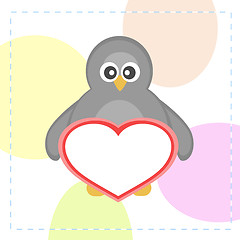 Image showing cute vector penguins holding love heart card