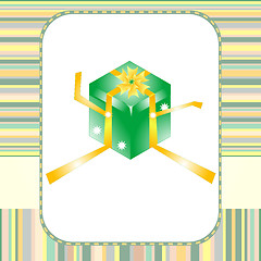 Image showing green gift box with yellow bow card vector