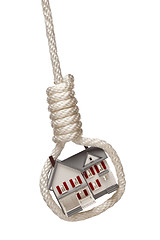 Image showing House Tied Up and Hanging in Hangman's Noose on White