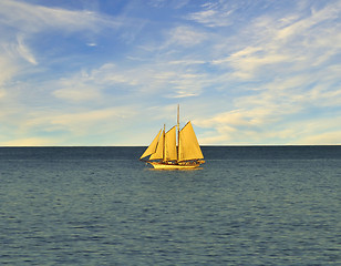 Image showing Single sail boat on the lake. 