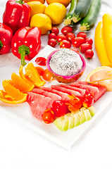 Image showing mixed plate of fresh sliced fruits