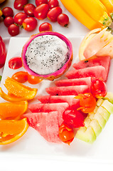 Image showing mixed plate of fresh sliced fruits