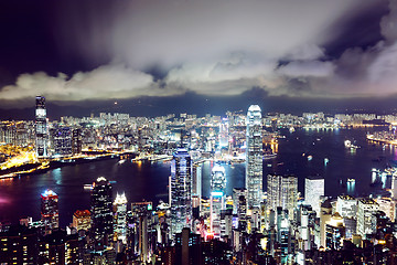 Image showing Hong Kong central district skyline and Victoria Harbour view at 