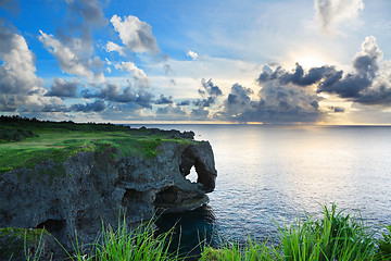 Image showing sunset on the rocks , in Okinawa , Manzamo