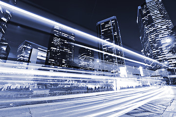 Image showing Traffic in downtown at night