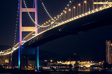 Image showing Tsing Ma Bridge in Hong Kong at night 