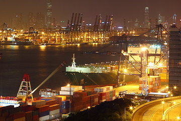 Image showing container terminal at night in city