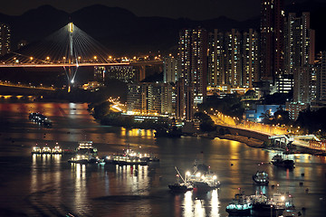 Image showing Night shot of a city skyline.