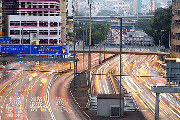 Image showing Busy traffic hour in sunset momentt