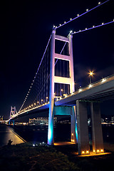 Image showing Tsing Ma Bridge in Hong Kong at night 