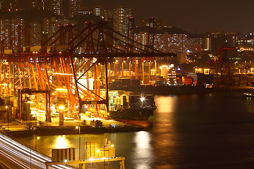 Image showing container terminal at night in city