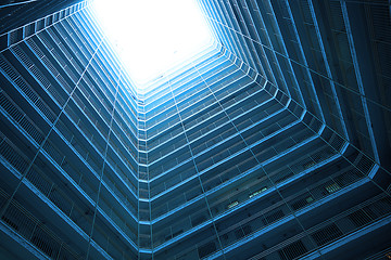 Image showing Square building in blue tone, make science fiction feeling