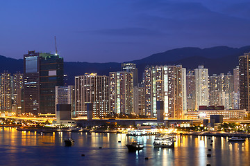 Image showing Twilight blue hour at hongkong downtown. 