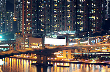 Image showing Night shot of a city skyline.