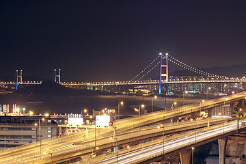 Image showing night scenes of highway Bridge in Hong Kong. 