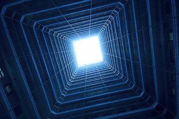 Image showing Square building in blue tone, make science fiction feeling