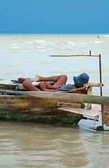 Image showing Sleeping in the boat