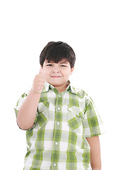 Image showing boy with finger up, isolated on white background