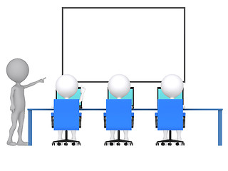 Image showing 3d person with pointer in hand close to board. Concept of educat