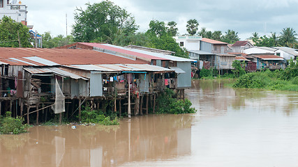 Image showing Village by a river in Cambodia