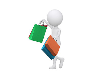 Image showing 3d shopping person holding bags - isolated over a white backgrou