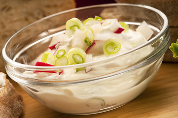 Image showing Delicious cream cheese with chives and vegetables