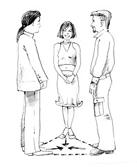 Image showing woman and two men talking