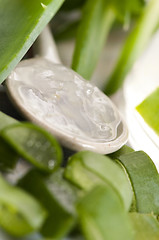 Image showing aloe vera juice with fresh leaves