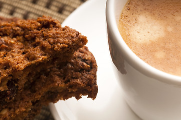 Image showing Cookies with hot coffee