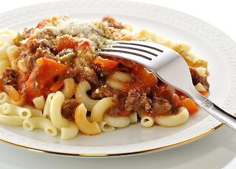Image showing macaroni with sauce and vegetables