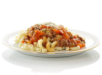 Image showing macaroni with sauce and vegetables 