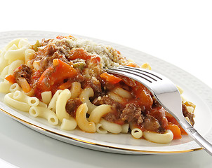 Image showing macaroni with sauce and vegetables