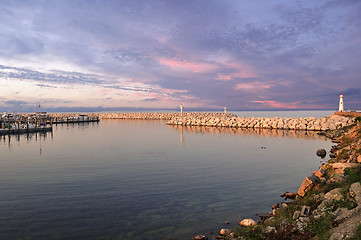 Image showing Sunset on marina 