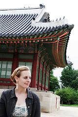 Image showing Tourist at a Korean temple