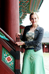 Image showing Tourist at a Korean temple