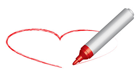 Image showing Red felt-tip penand a heart