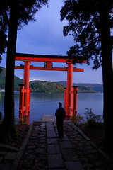 Image showing night torii in water
