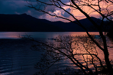 Image showing Torii in a water and ashi lake, Japan