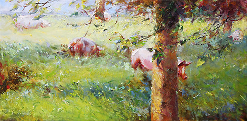 Image showing pigs painting