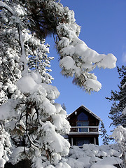 Image showing Cabin in the snow woods