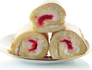 Image showing Cream and Strawberry rolls 