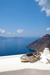 Image showing Old rowing boat in Thira, Santorini, Greece